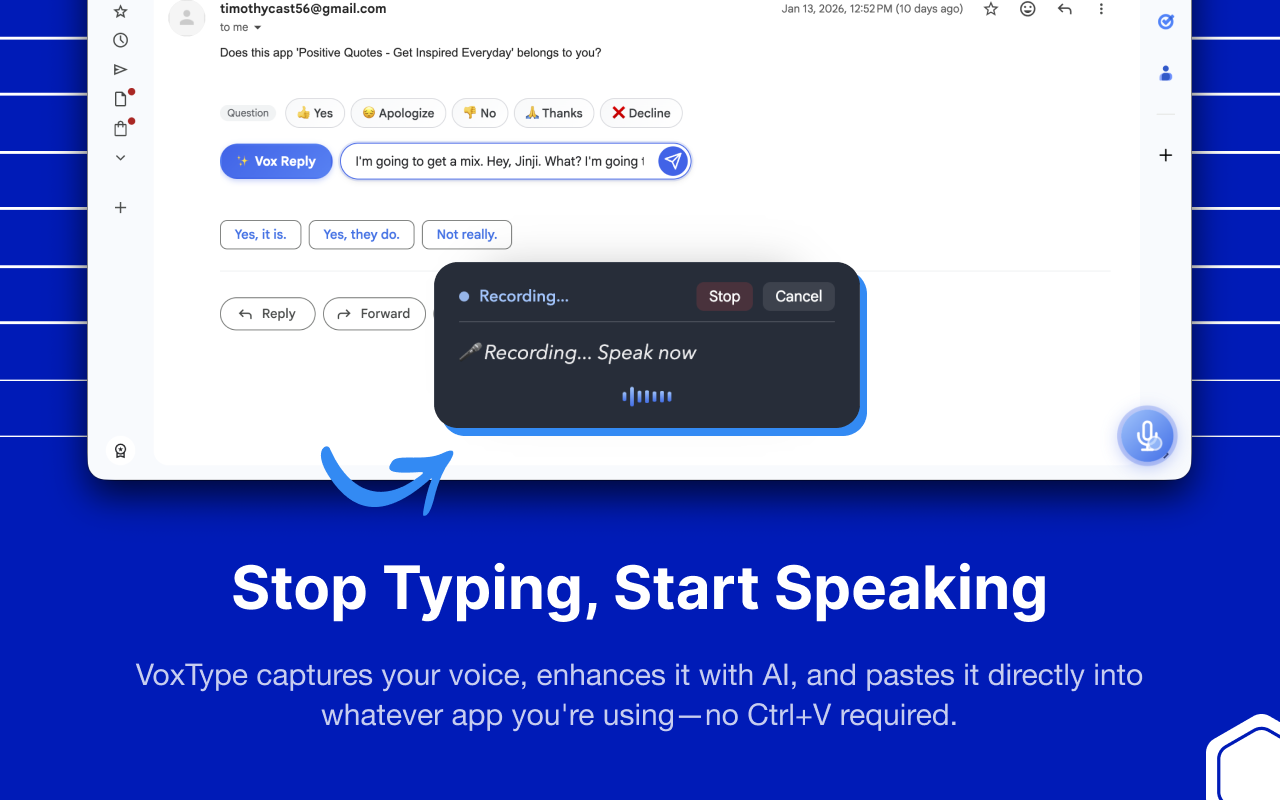 VoxType Chrome - Stop Typing, Start Speaking